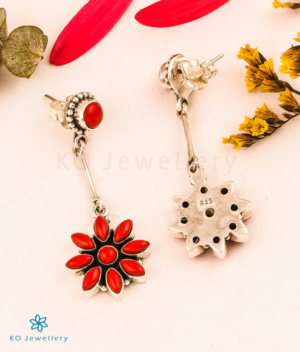 The Shwetala Silver Gemstone Earrings (Coral)