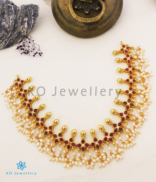 The Shriya Silver Pearl Necklace (Red)