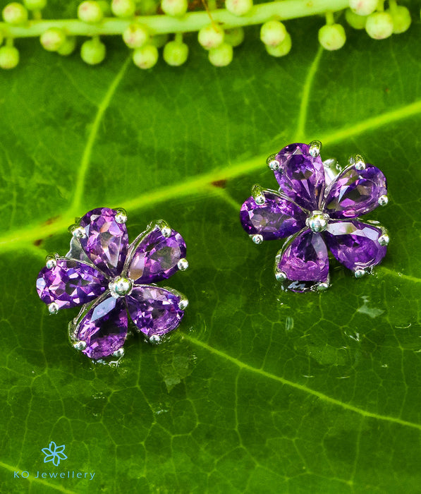 The Petunia Silver Gemstone Ear-studs (Amethyst)
