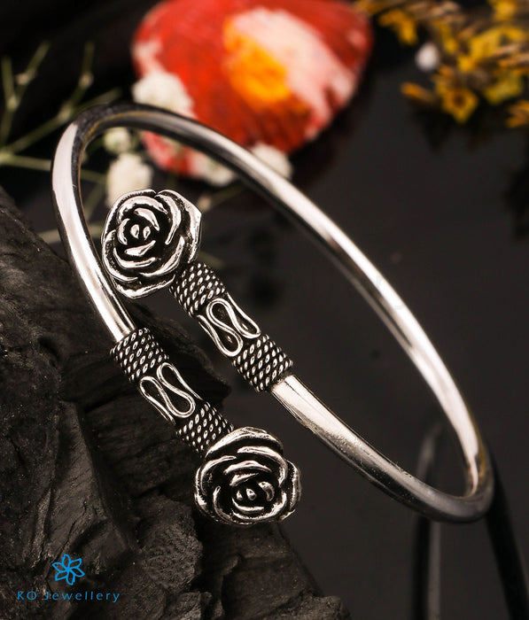 The Rose Silver Flexible Floral Open Bracelet