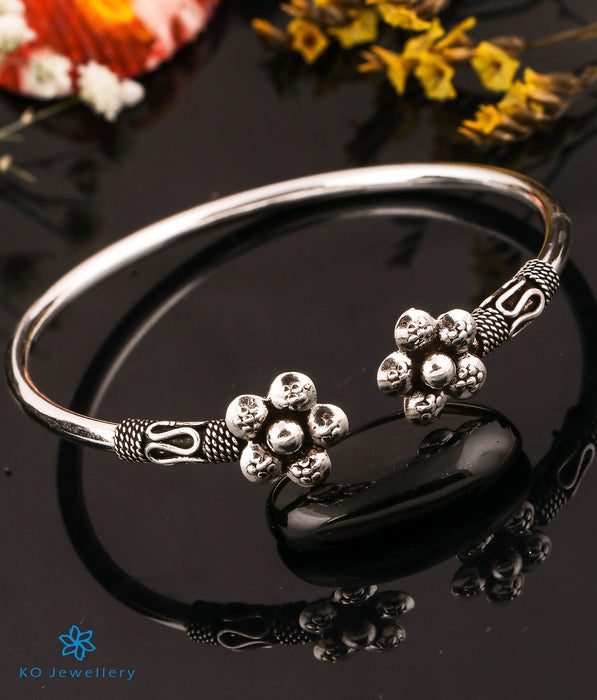 The Dahlia Silver Flexible Floral Open Bracelet