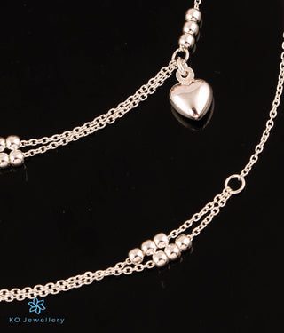 The Charmed Heart Chain Silver Anklets