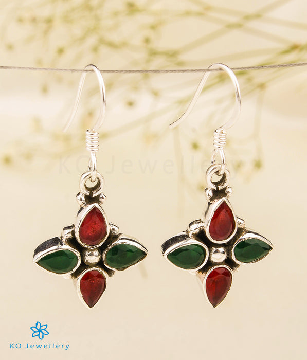 The Sarva Silver Gemstone Earrings (Red/Green)