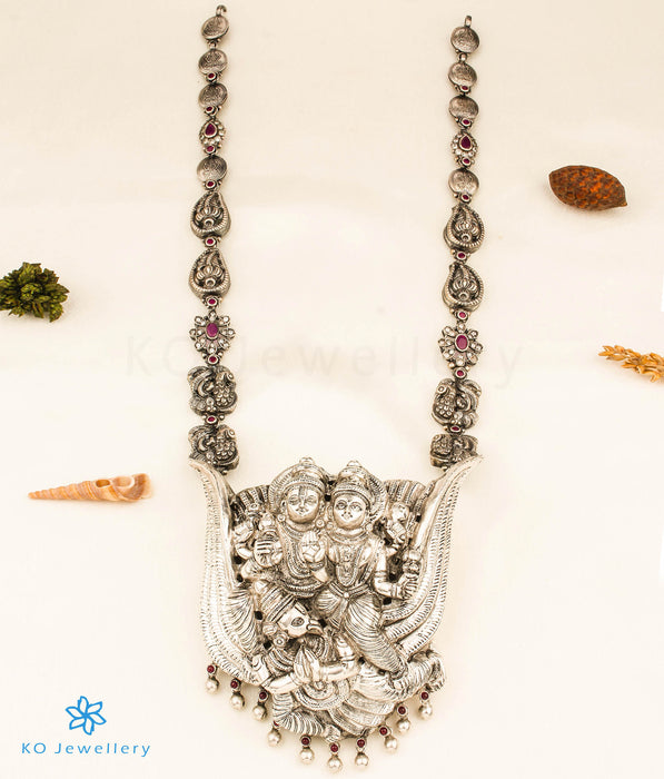 The Lakshmi Narayana Silver Peacock  Necklace