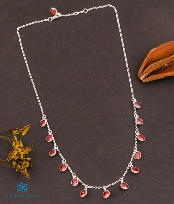 The Prakrit Silver Gemstone Necklace (Red)