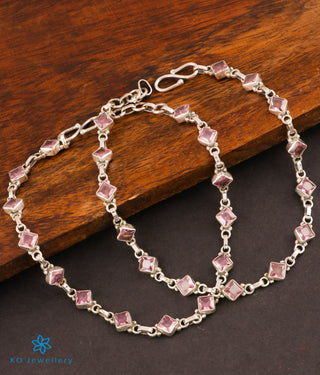 The Pahal Silver Gemstone Anklets (Pink)