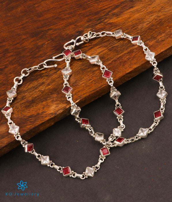 The Pahal Silver Gemstone Anklets (Red/White)