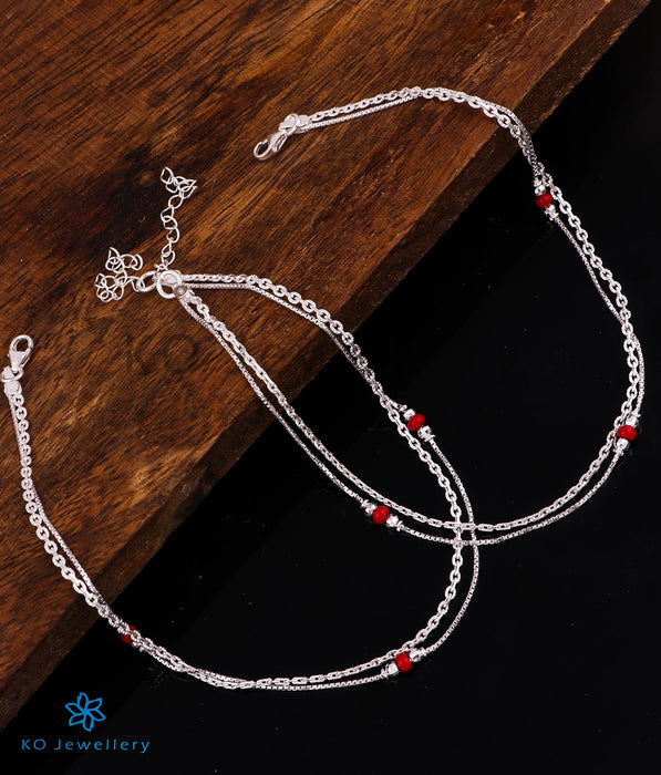 The Kaya Chain Silver Anklets (Red)