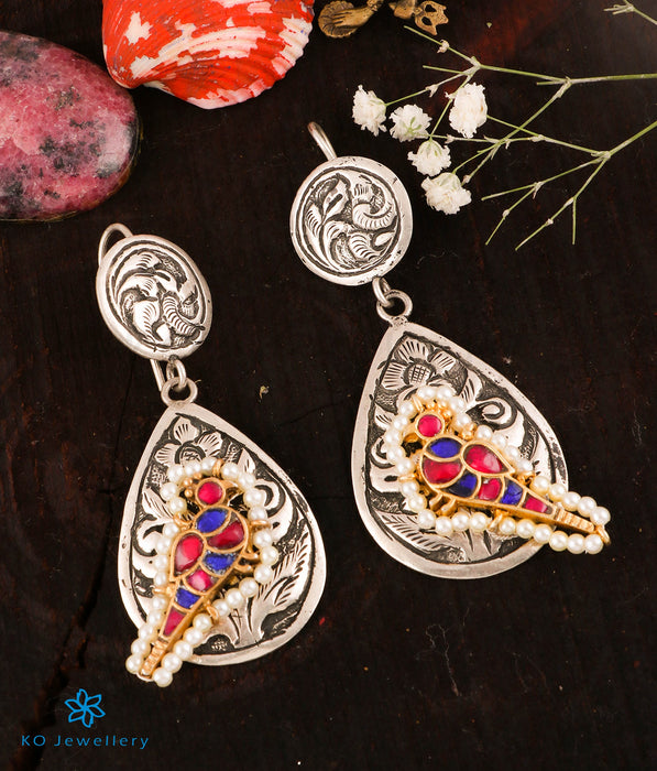 The Ananta Silver Parrot Kundan Earrings