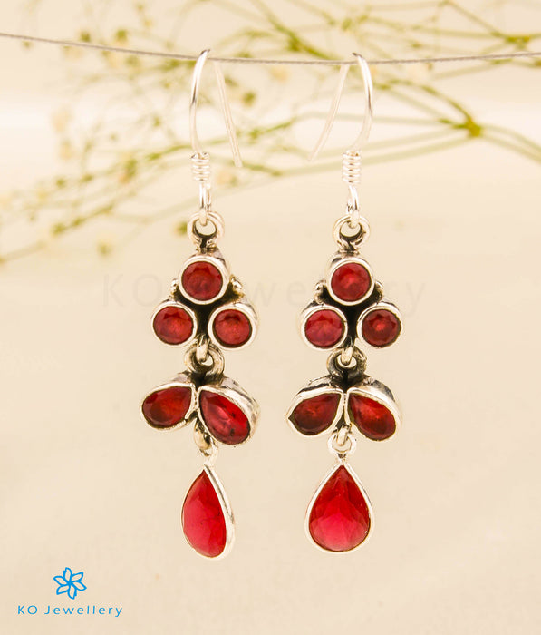The Barha Silver Gemstone Earrings (Red)