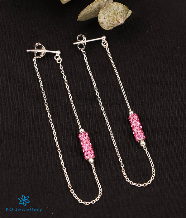 The Pink Glitter Silver Drop Earrings