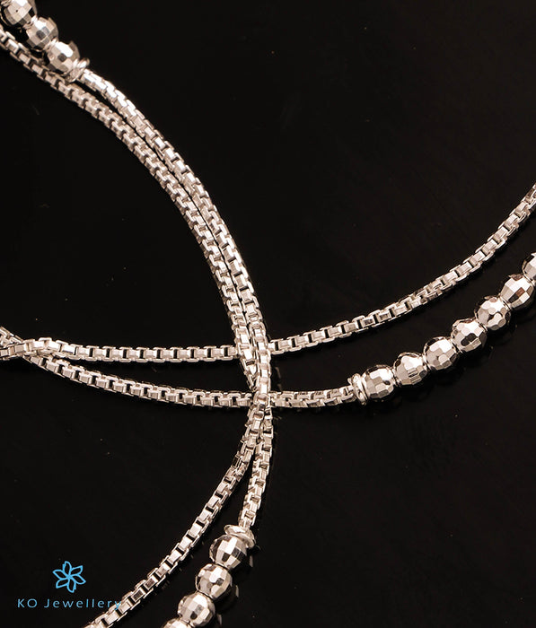 The Shiny Two Layered Chain Silver Anklets