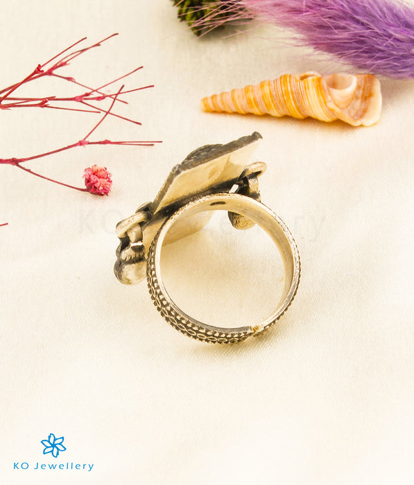 The Suka Silver Parrot Statement Open Finger Ring
