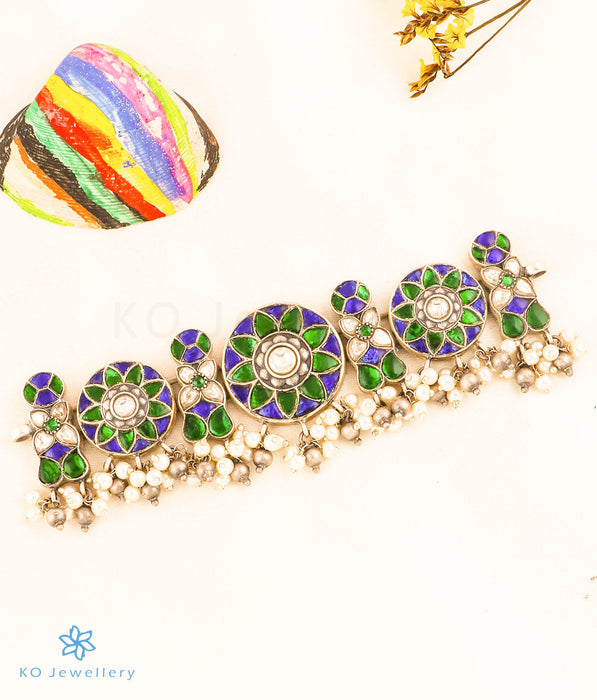 The Utkarsh Silver Choker Necklace & Earrings (Green)