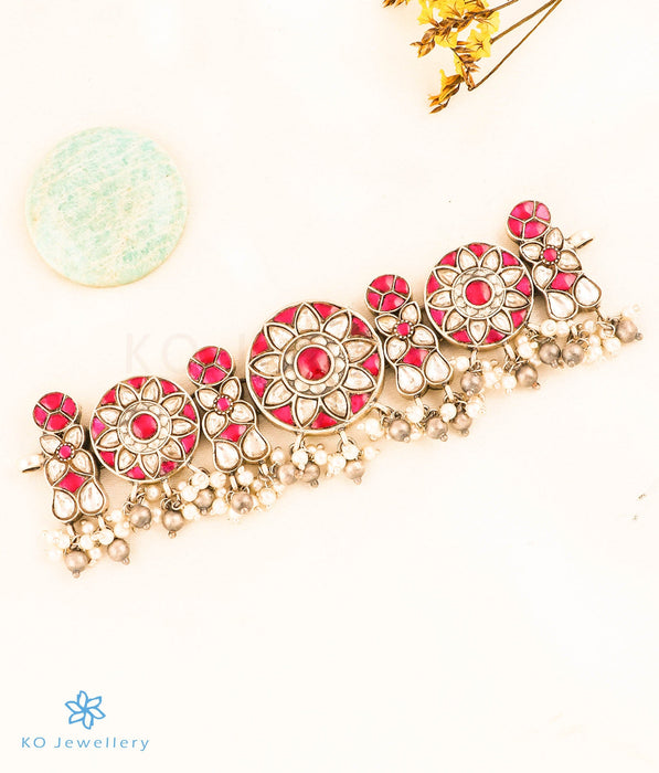 The Utkarsh Silver Choker Necklace & Earrings (Red)