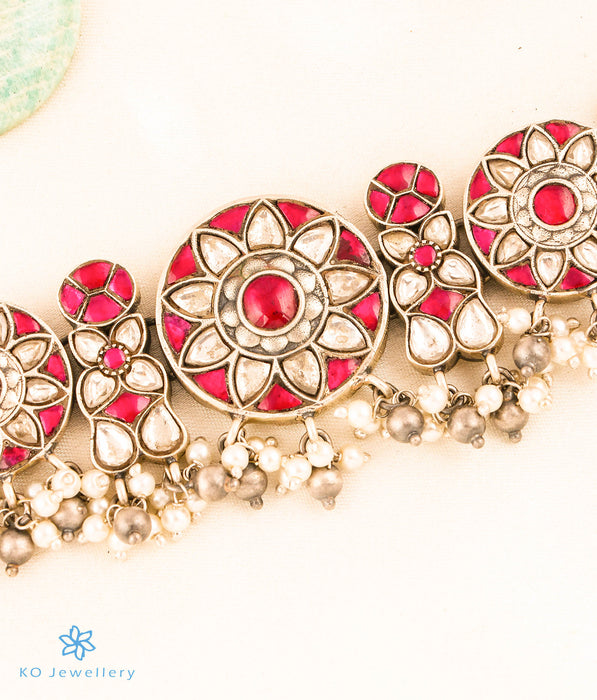 The Utkarsh Silver Choker Necklace & Earrings (Red)