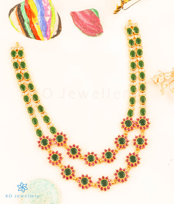 The Madhulika 2 layer Silver Kemp Necklace (Red/Green)