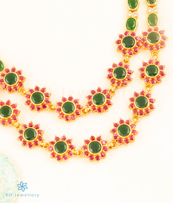 The Madhulika 2 layer Silver Kemp Necklace (Red/Green)