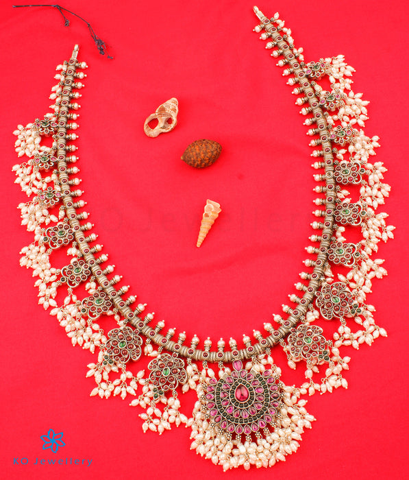 The Rakshita Silver Guttapusalu Necklace (Oxidised/Long)