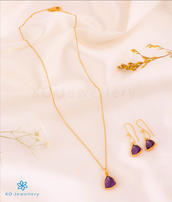 The Triad Amethyst Pendant & Earrings in 22 KT Gold