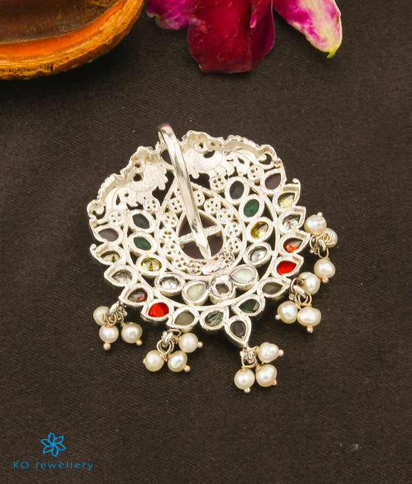 The Diksha Silver Navratna Peacock Pendant