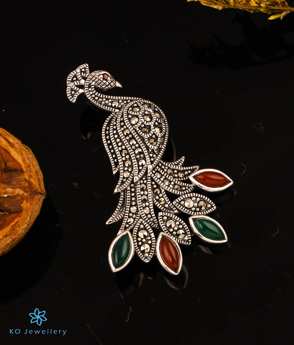 The Dazzling Peacock Marcasite Silver Pendant& Brooch