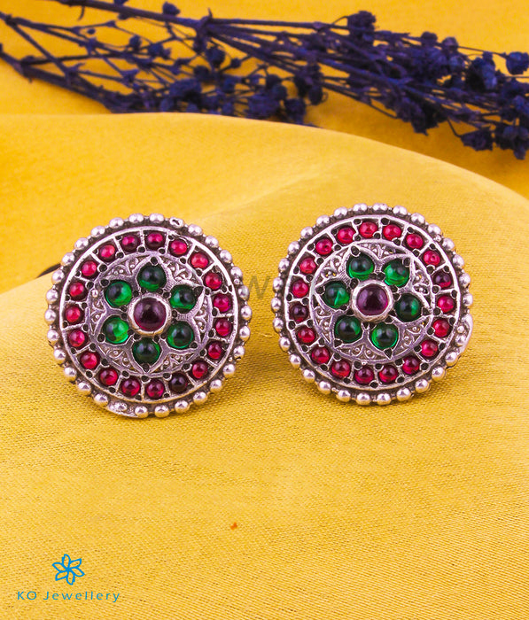 The Dhanya Silver Earstuds (Red/green)
