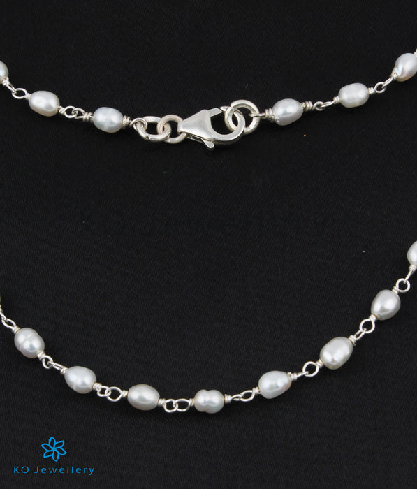 The Samudra Silver Pearl Anklets (Bright Silver)