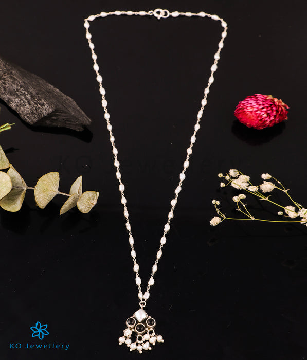 The Imara Silver Pearl Necklace (Black)