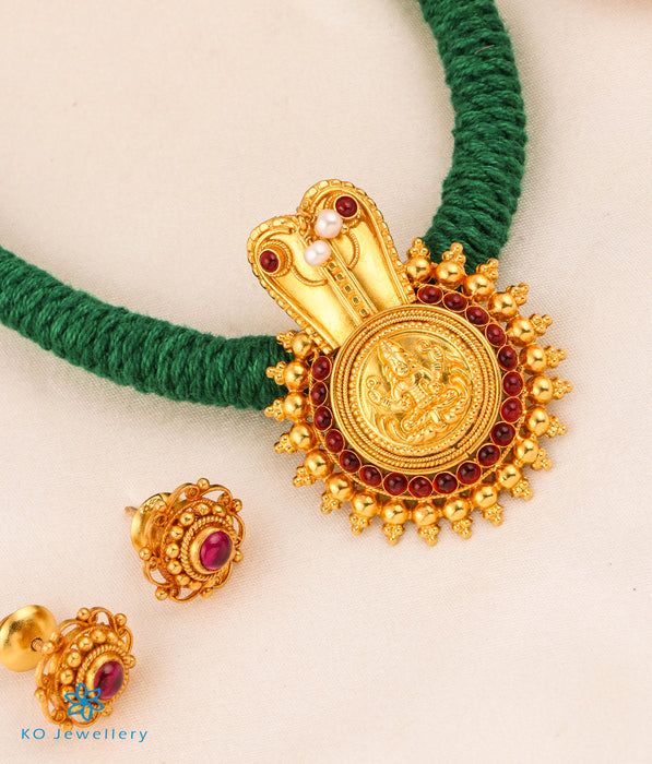 The Vijeta Silver Kodava Thread Necklace (Green)