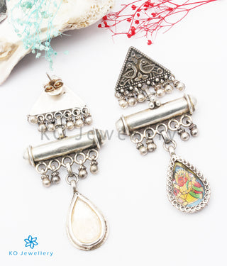 The Haridra Silver Hand painted Ganesha Earrings