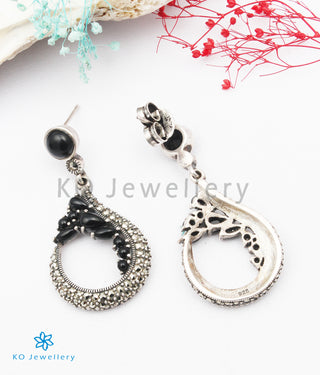 The Rosa Silver Marcasite Earrings (Black)