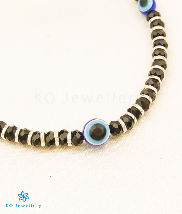 The Advika Silver EvilEye Black-beads Bracelet