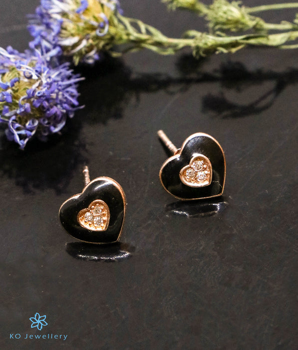 The Black Heart Silver Rose-Gold Earrings