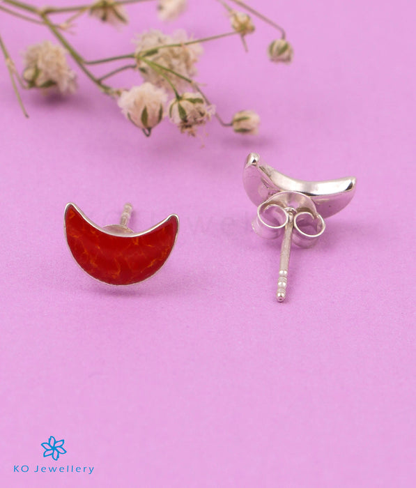 The Crescent Moon Silver Earstuds(Red)