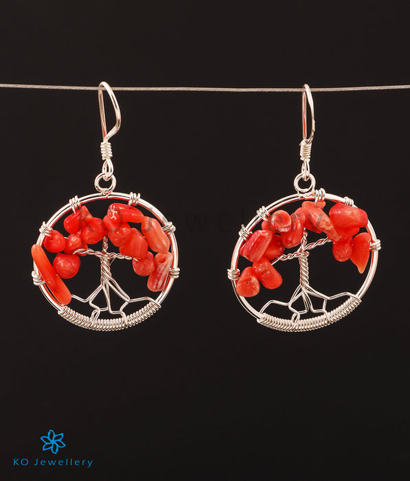 The Bejewelled Tree Silver Gemstone Earrings (Coral)