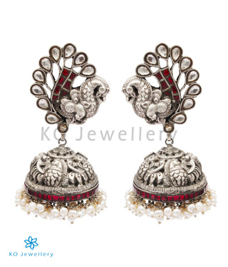The Antique Peacock Silver Jhumka
