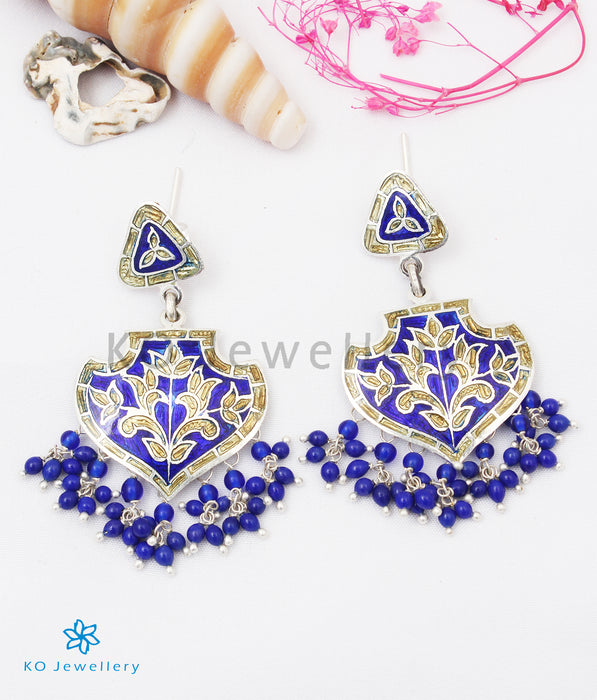 The Naz Silver Meenakari Earrings (Blue/Gold)