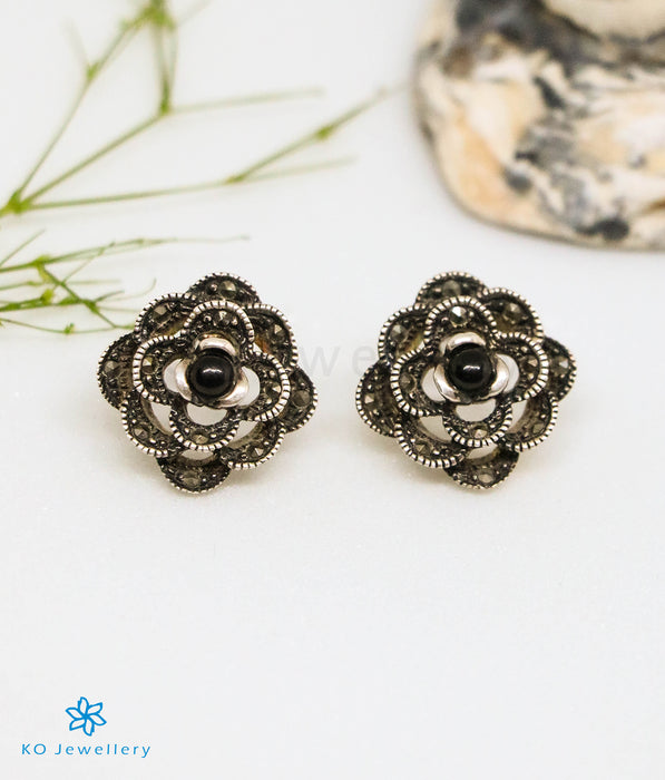The Shavya Silver Marcasite Earrings (Black)