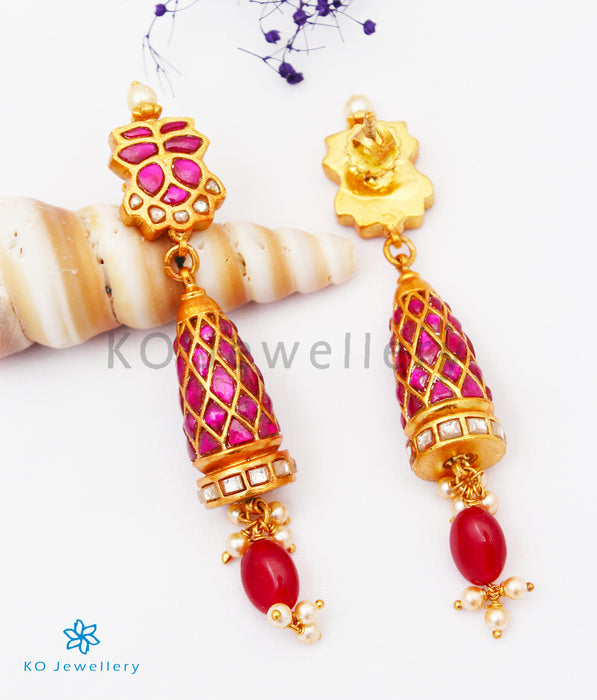 The Tarana Silver Polki Earrings (Red)