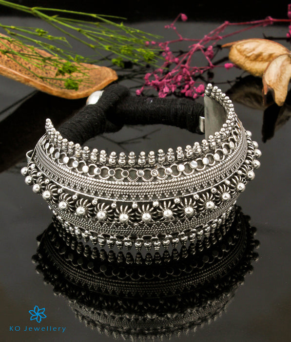 The Udhav Silver Antique Half-Bracelet