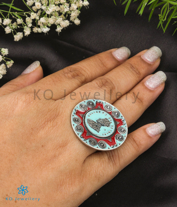 The King George Silver Coin Enamel Open Finger Ring