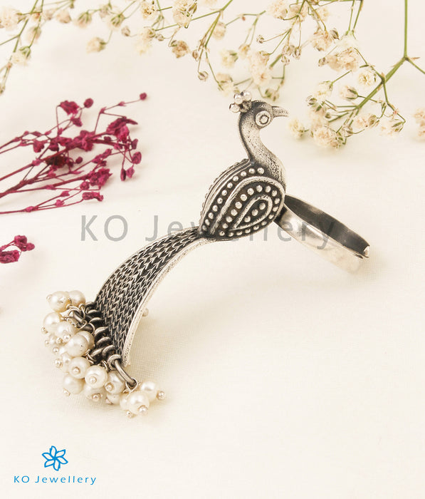 The Tavus Silver Peacock Statement Open Finger Ring