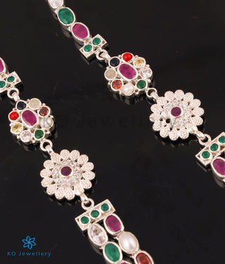 The Emaya Silver Navaratna Necklace(2 Layers/Oxidised)