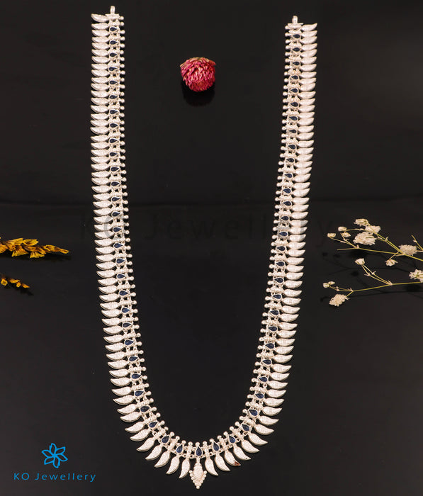 The Malligai Arumbumalai Antique Silver Necklace (Long/Blue)