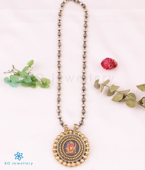 The Ojasvi Silver Antique Handpainted Ganesha Necklace