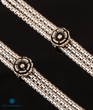 The Vinyas Silver Floral Antique Anklets