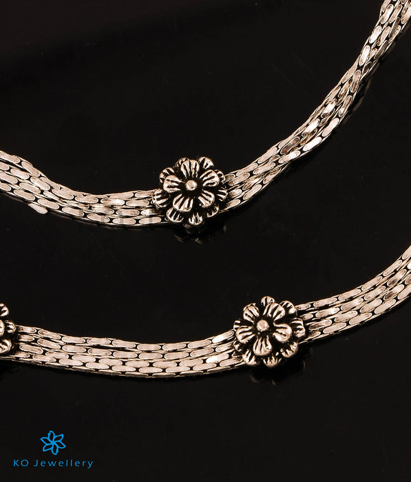 The Mithuna Silver Floral Antique Anklets