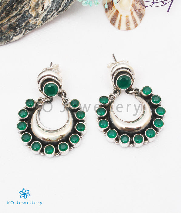 The Aishwarya Silver Gemstone Earrings (Green)