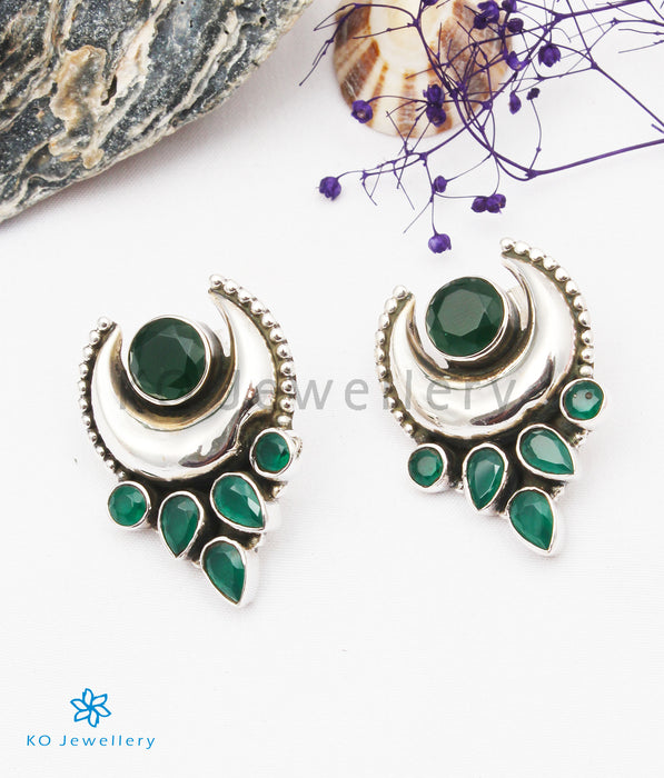 The Chandra Silver Gemstone Earrings (Green)